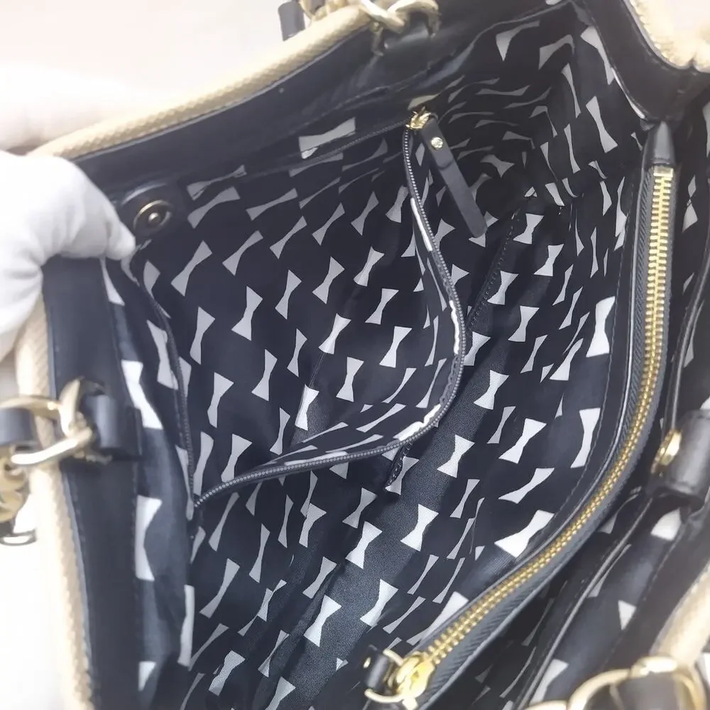 Kate Spade Veranda Place Quilted Bow Straw Chain Strap Satchel Shoulder Bag